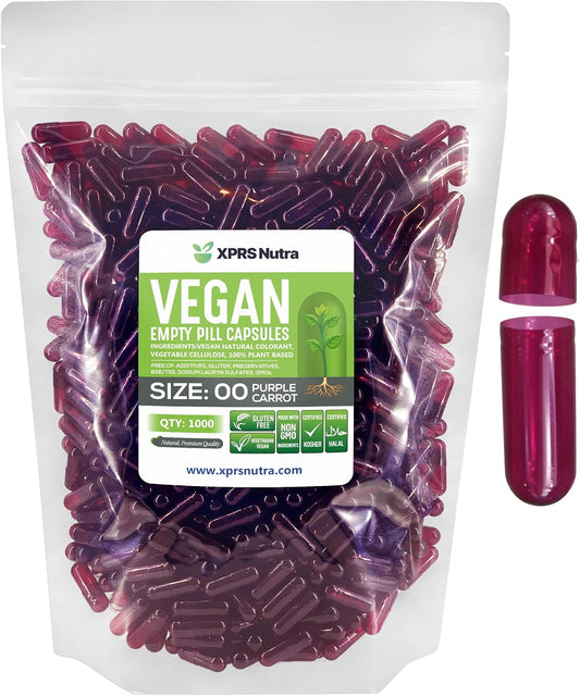 1000 Count XPRS Nutra Size 00 Purple Carrot Vegan Empty Capsules for DIY Vegetable Filling
