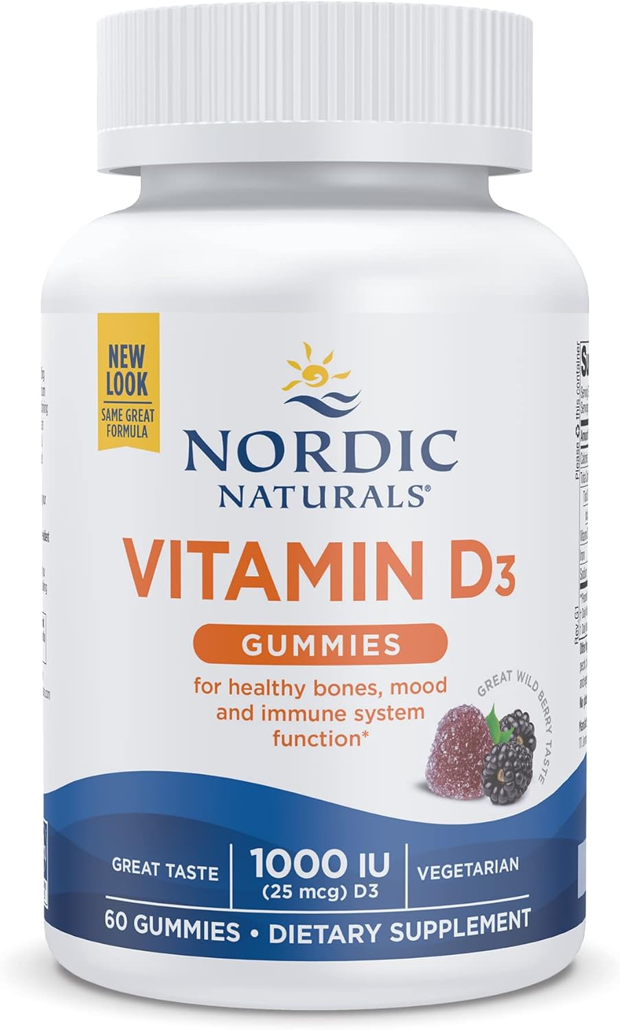 1000 IU Vitamin D3 Gummies for Healthy Bones, Mood & Immune System - Wild Berry Flavor - Non-GMO - 60 Servings