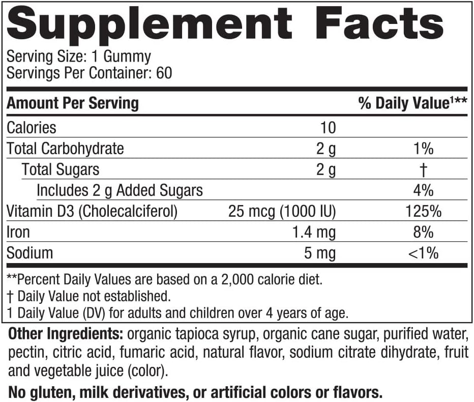 1000 IU Vitamin D3 Gummies for Healthy Bones, Mood & Immune System - Wild Berry Flavor - Non-GMO - 60 Servings