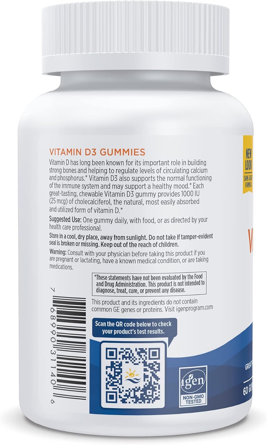 1000 IU Vitamin D3 Gummies for Healthy Bones, Mood & Immune System - Wild Berry Flavor - Non-GMO - 60 Servings