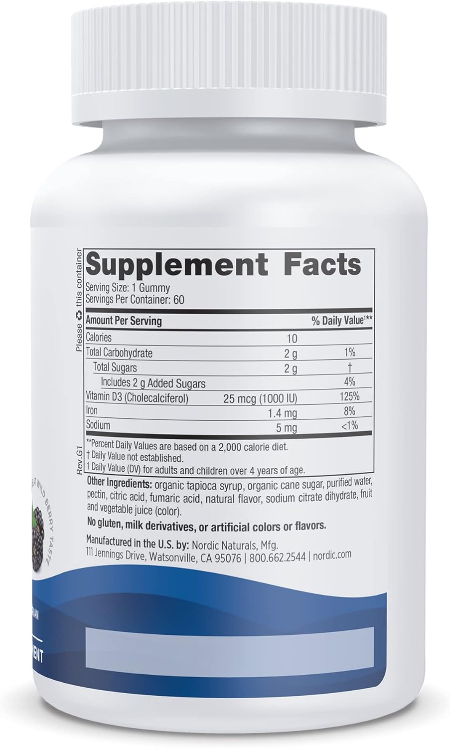 1000 IU Vitamin D3 Gummies for Healthy Bones, Mood & Immune System - Wild Berry Flavor - Non-GMO - 60 Servings