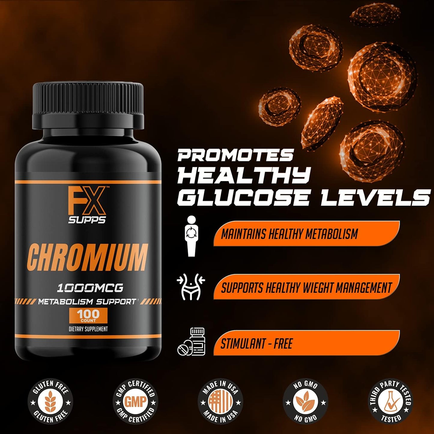 1000 mcg Chromium Polynicotinate Capsules for Weight Management, Energy, Heart Health | Men and Women's FXSUPPS Supplement