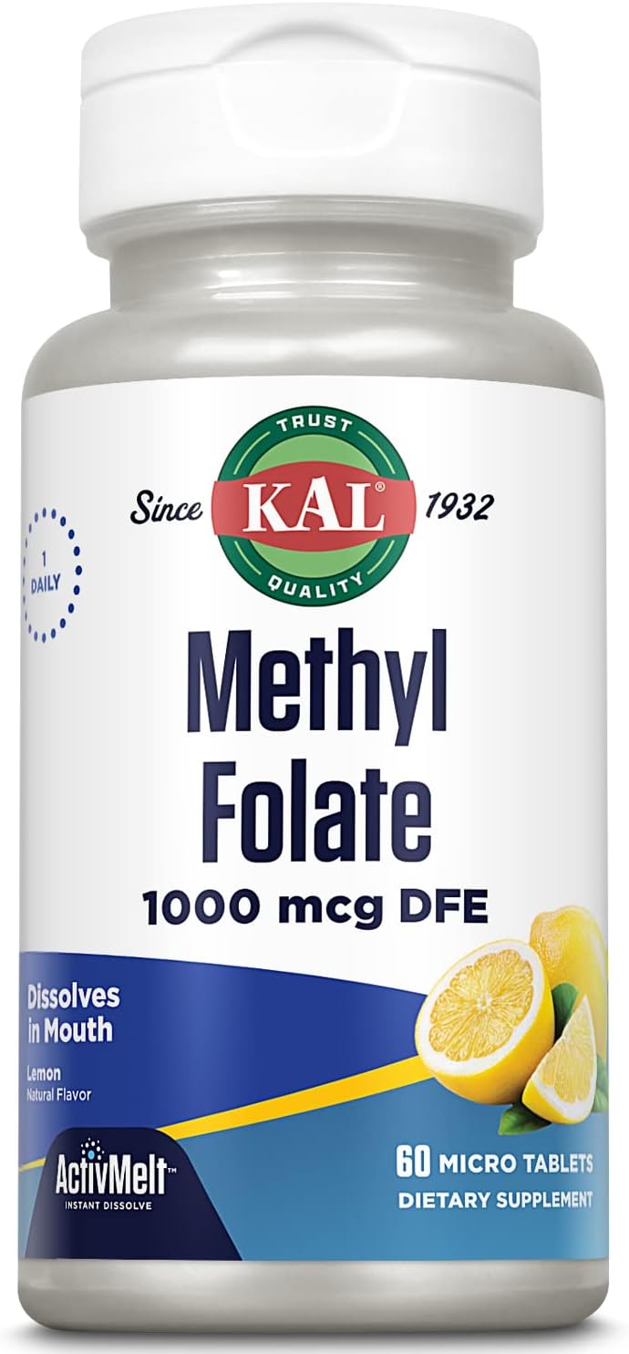 1000 mcg Methyl Folate 5-MTHF ActivMelt Tablets, Vegetarian Folic Acid Supplement for Heart, Prenatal, Mood & Brain Support - 60 Servings