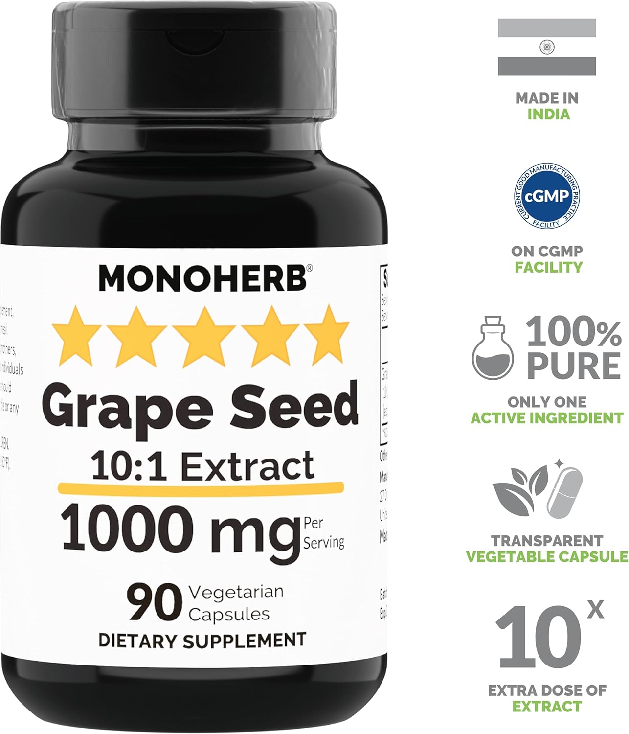 1000 mg Grape Seed Extract Capsules - 90 Vegetarian Capsules by MONOHERB