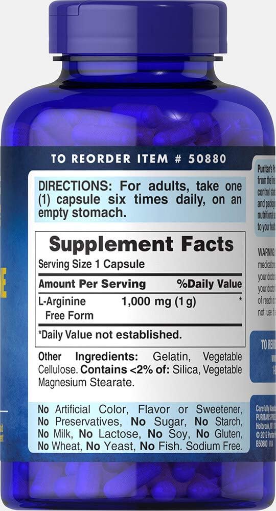 1000 mg L-Arginine Capsules - Puritan's Pride Supplement