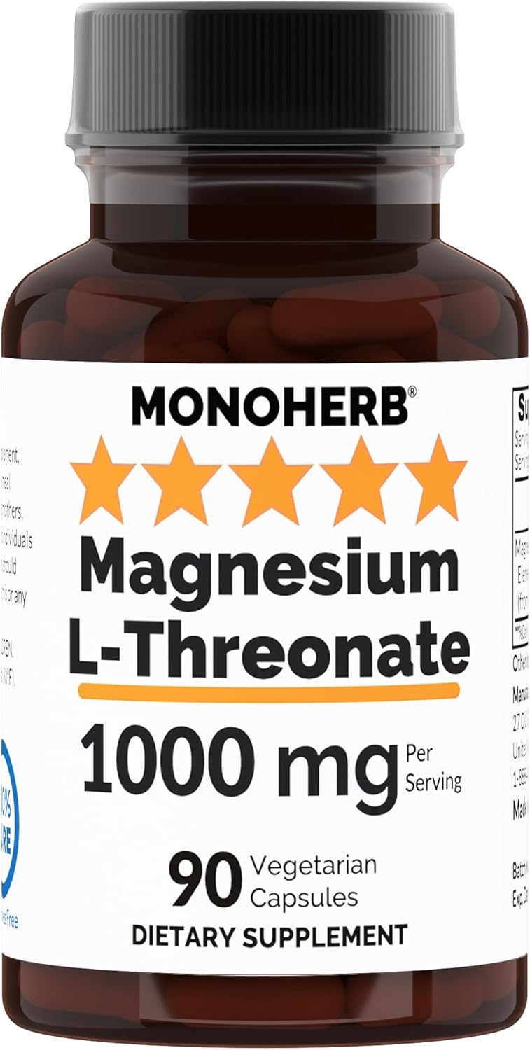1000 mg MONOHERB Magnesium L-Threonate - 90 Capsules for Enhanced Brain Health