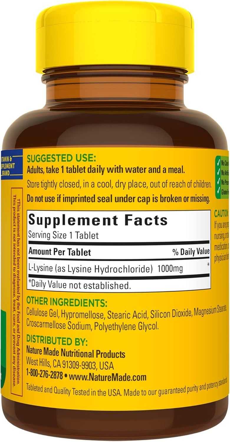 1000 mg Nature Made L-Lysine Dietary Supplement - 60 Tablets, 2 Month Supply