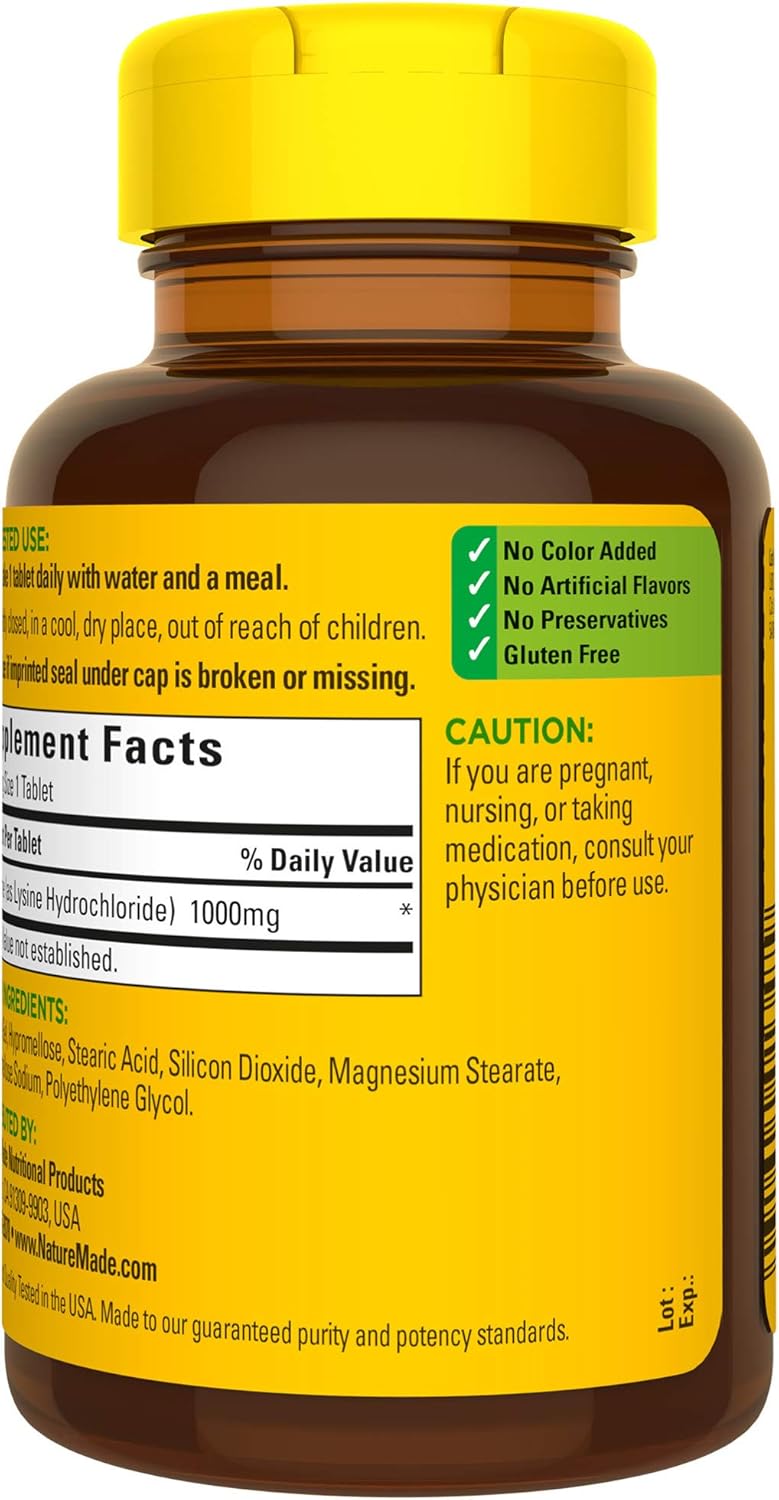 1000 mg Nature Made L-Lysine Dietary Supplement - 60 Tablets, 2 Month Supply