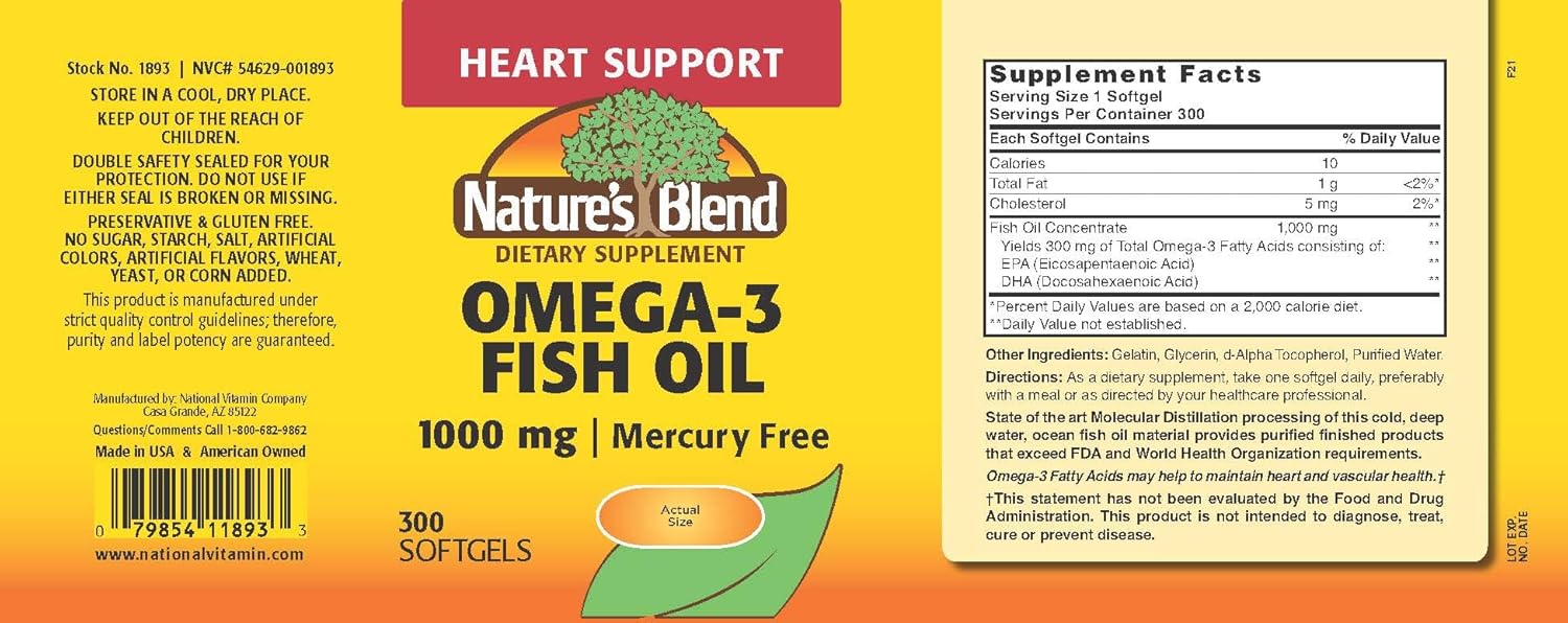 1000 mg Omega-3 Fish Oil Softgels - 300 Count by Nature's Blend