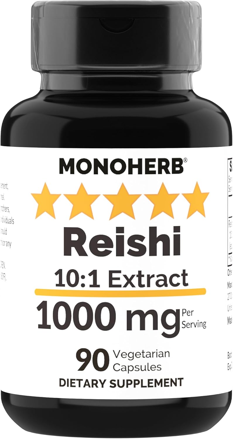 1000 mg Reishi Mushroom Extract Capsules - 90 Vegetarian Capsules by MONOHERB