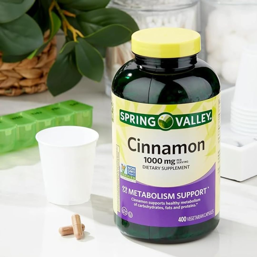 1000 mg ResMask Spring Valley Cinnamon Supplement for Metabolism Support - 400 Vegetarian Capsules with Sticker