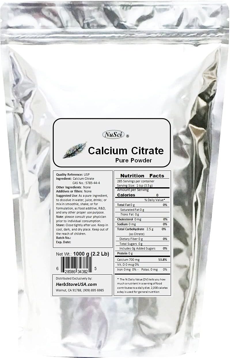 1000g NuSci Calcium Citrate Powder - Pure & Bio-Available Calcium Form