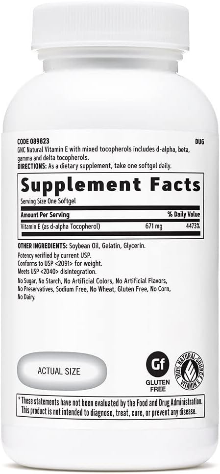 1000IU Natural Vitamin E Softgels - 60 Servings by GNC
