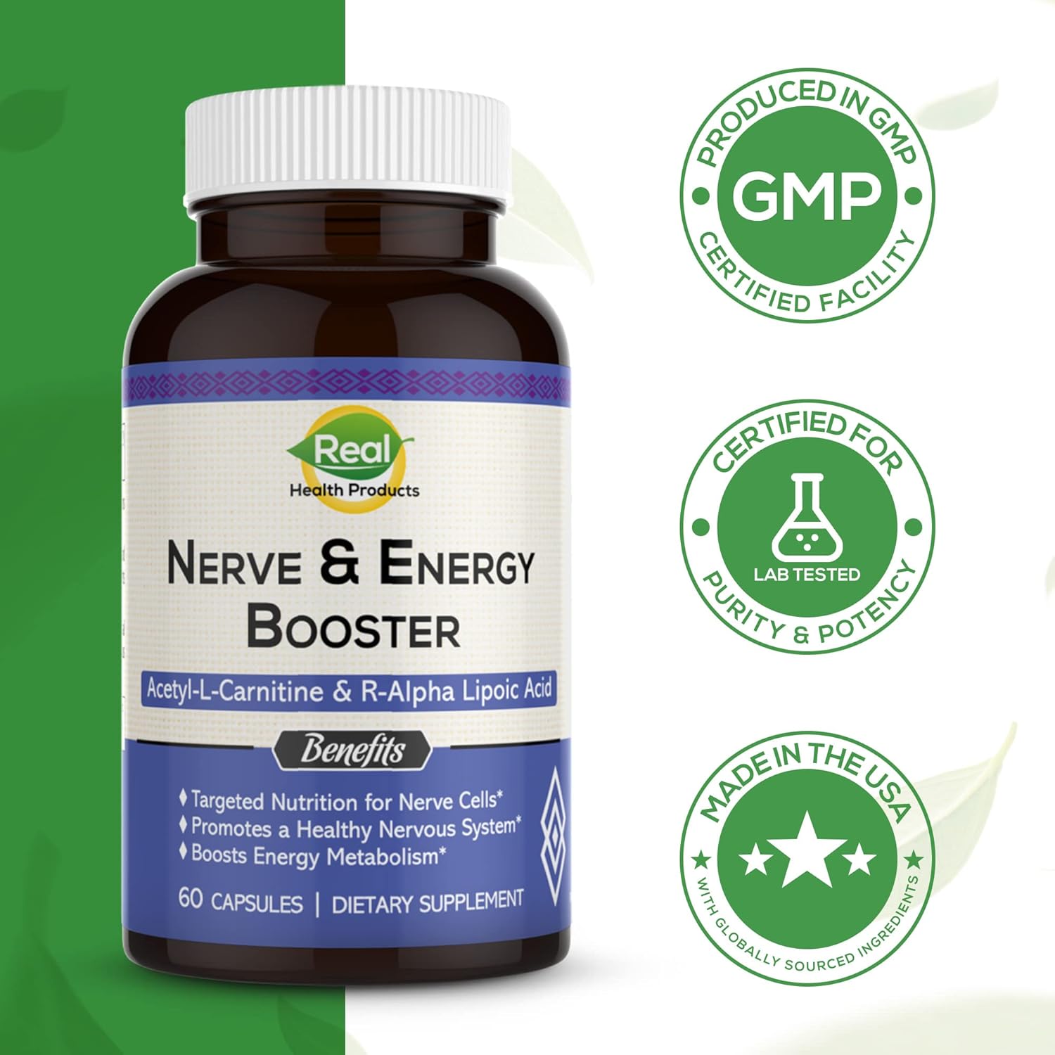1000mg Acetyl L-Carnitine & 300mg R-Alpha Lipoic Acid Capsules - Boost Nerve & Energy, Cardiovascular & Cognitive Support, Antioxidant Ala Supplement