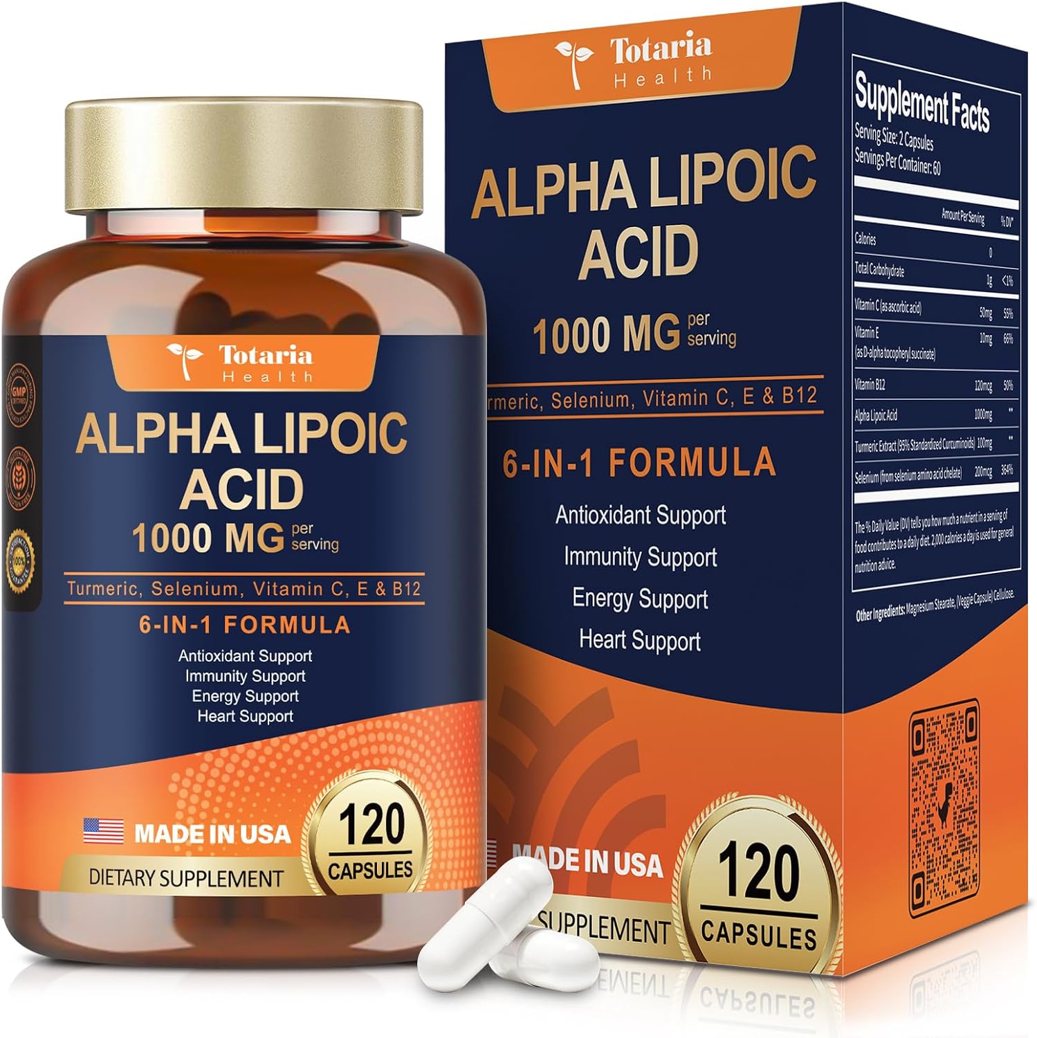 1000mg ALA Supplement Capsules for Neuropathy Support and Anti-Aging