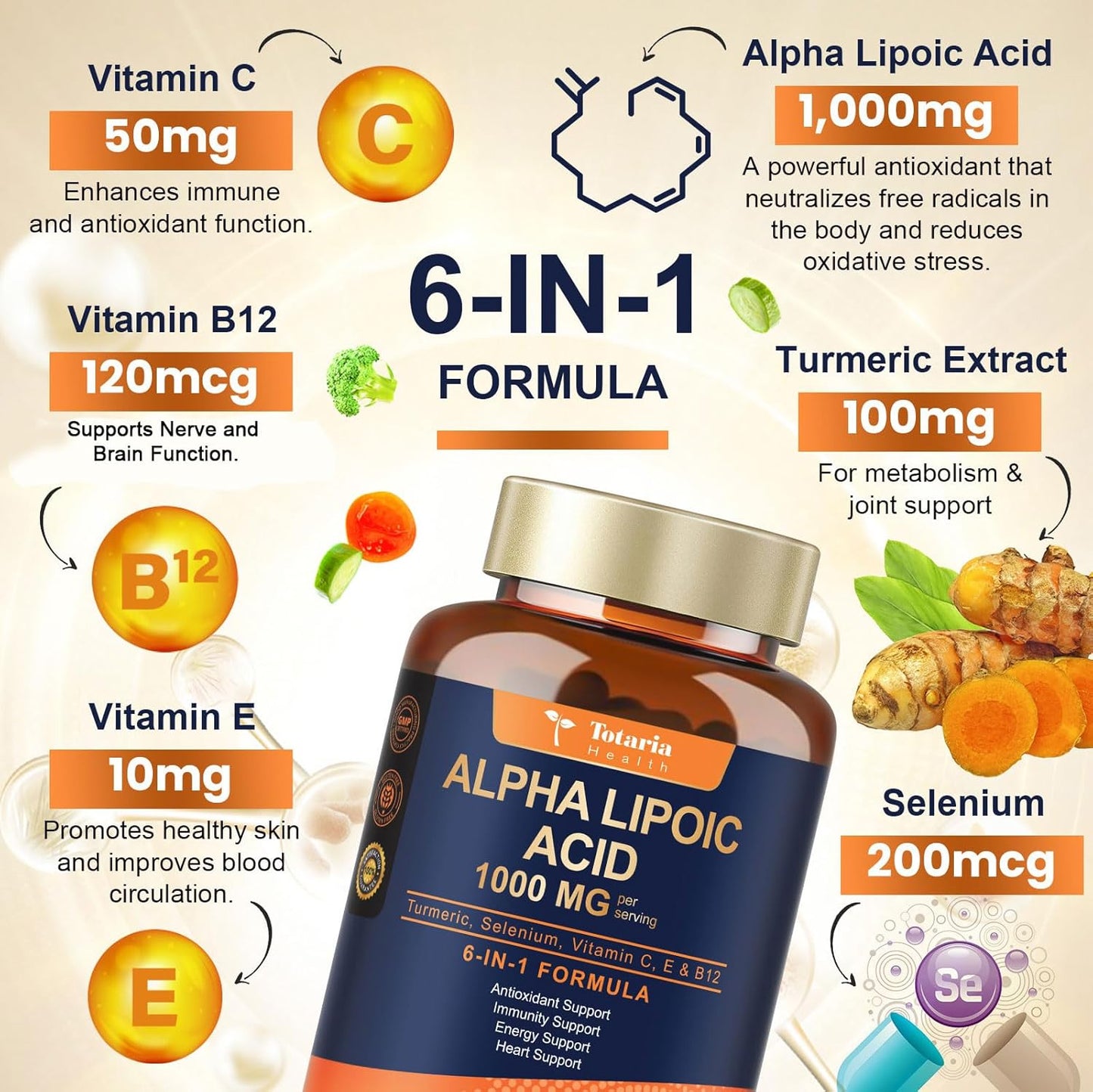 1000mg ALA Supplement Capsules for Neuropathy Support and Anti-Aging