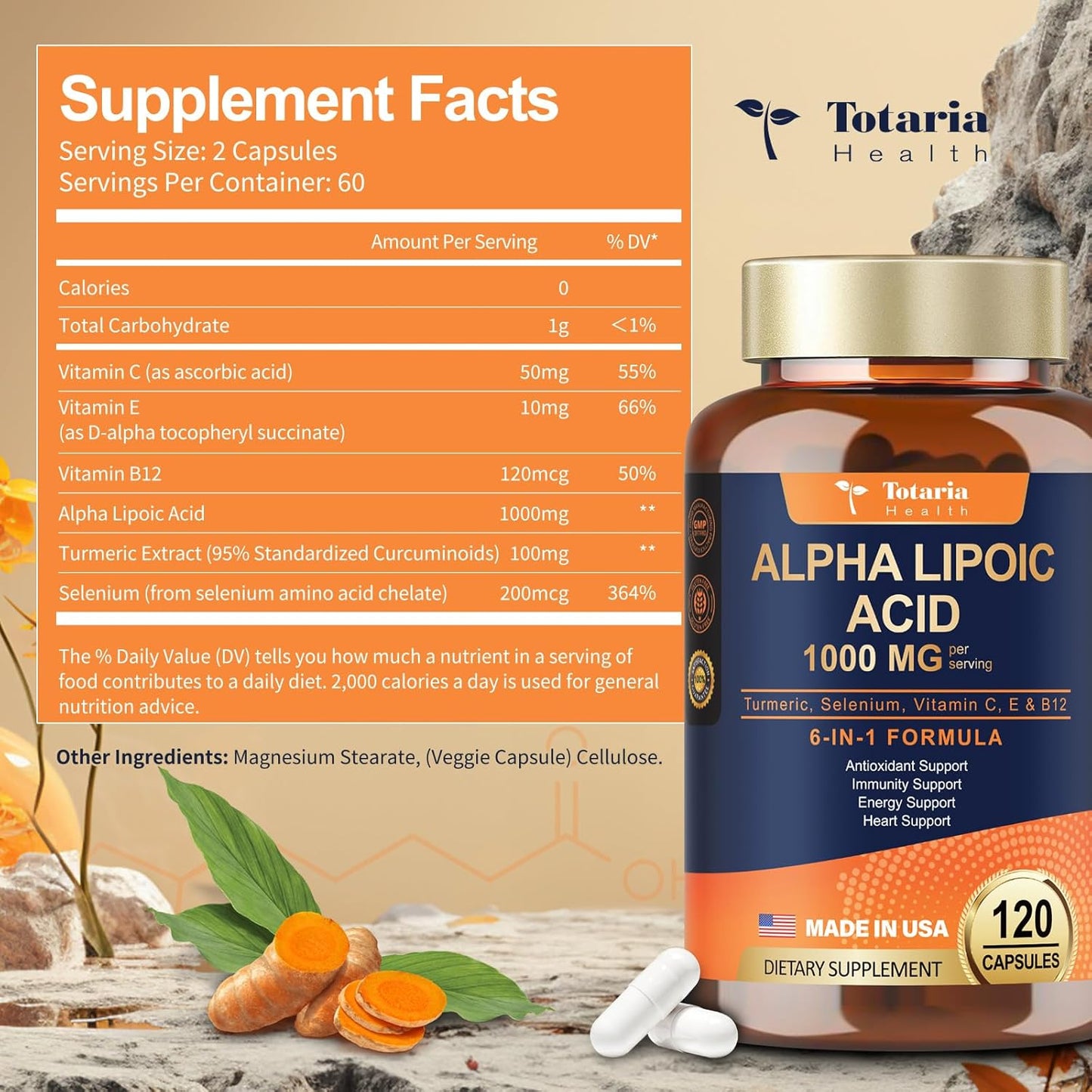 1000mg ALA Supplement Capsules for Neuropathy Support and Anti-Aging