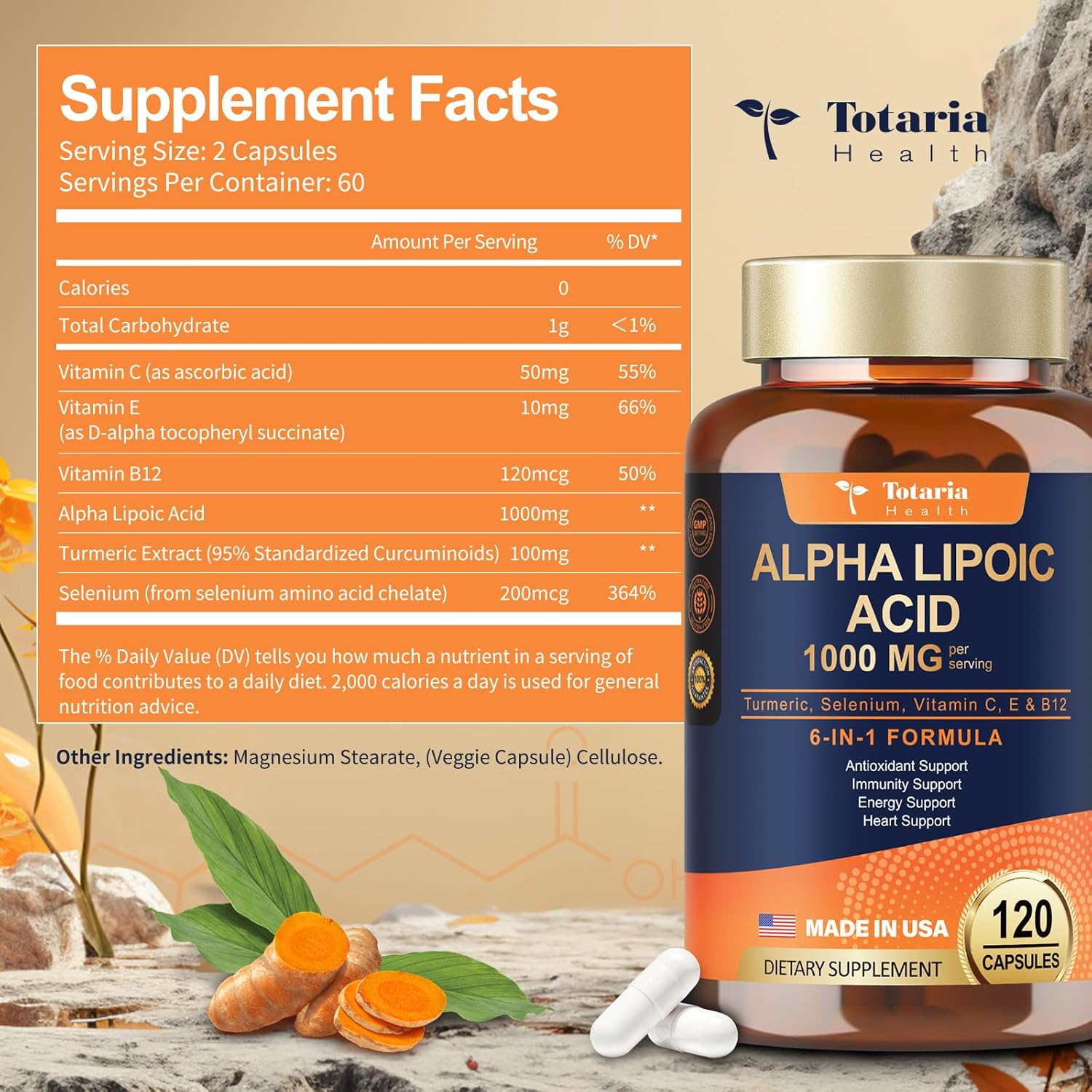 1000mg ALA Supplement Capsules for Neuropathy Support and Anti-Aging