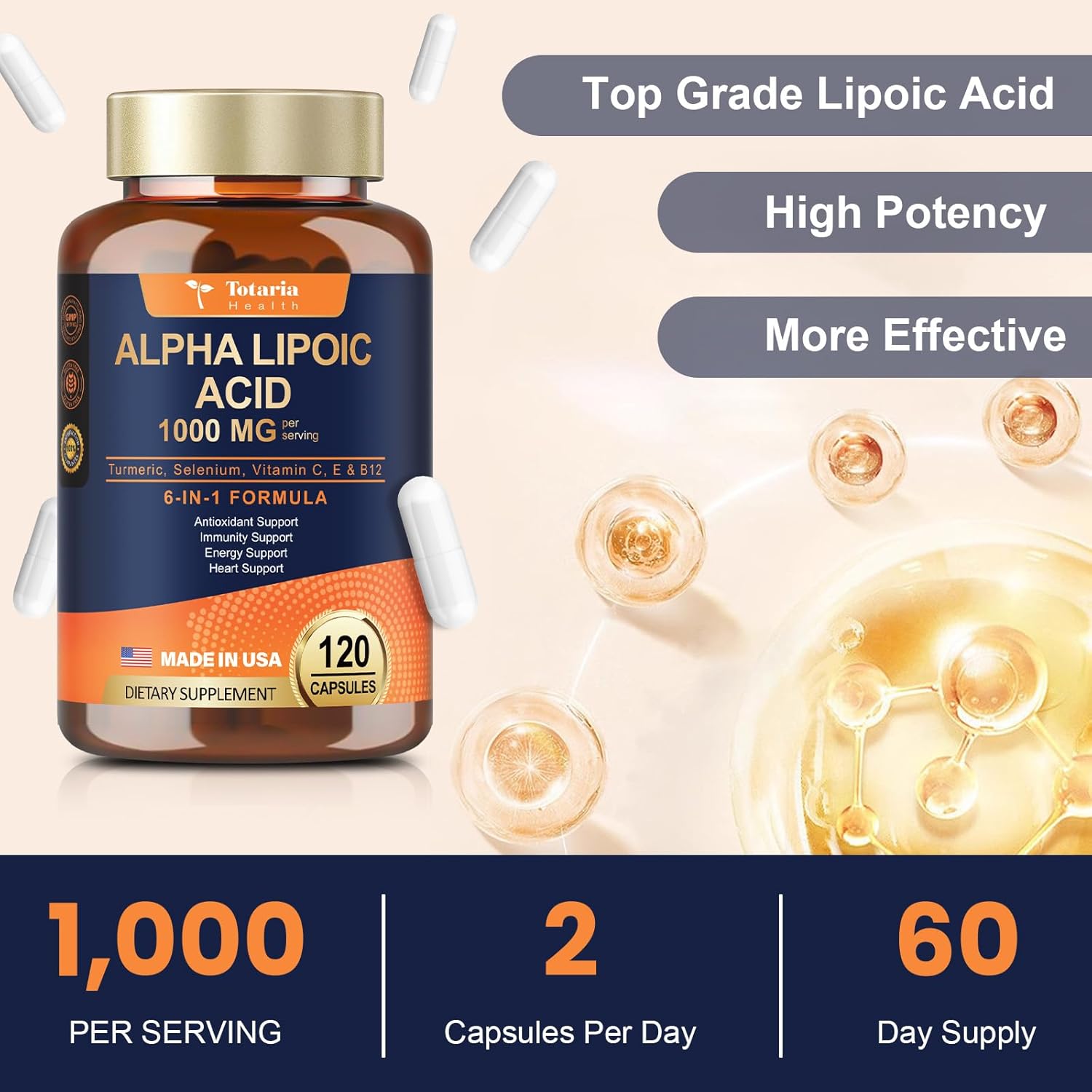 1000mg ALA Supplement Capsules for Neuropathy Support and Anti-Aging