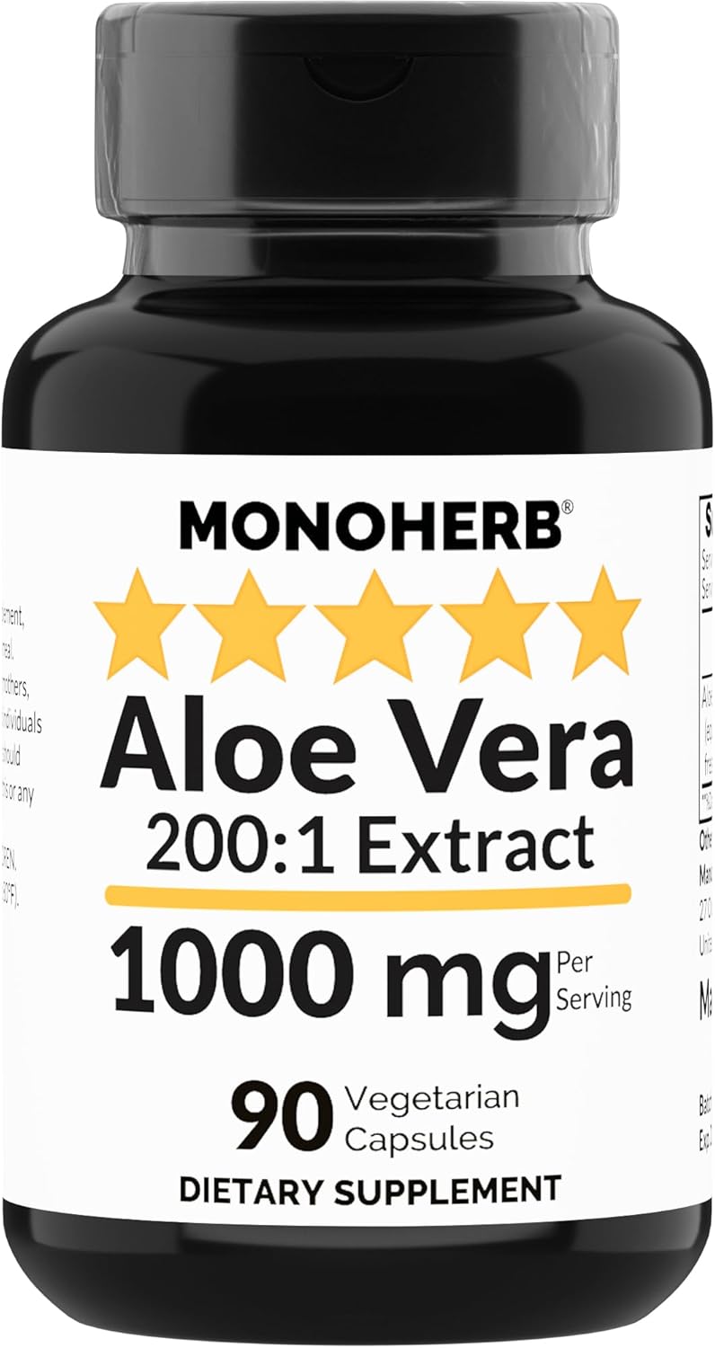 1000mg Aloe Vera 200x Extract Supplement - 90 Capsules by MONOHERB