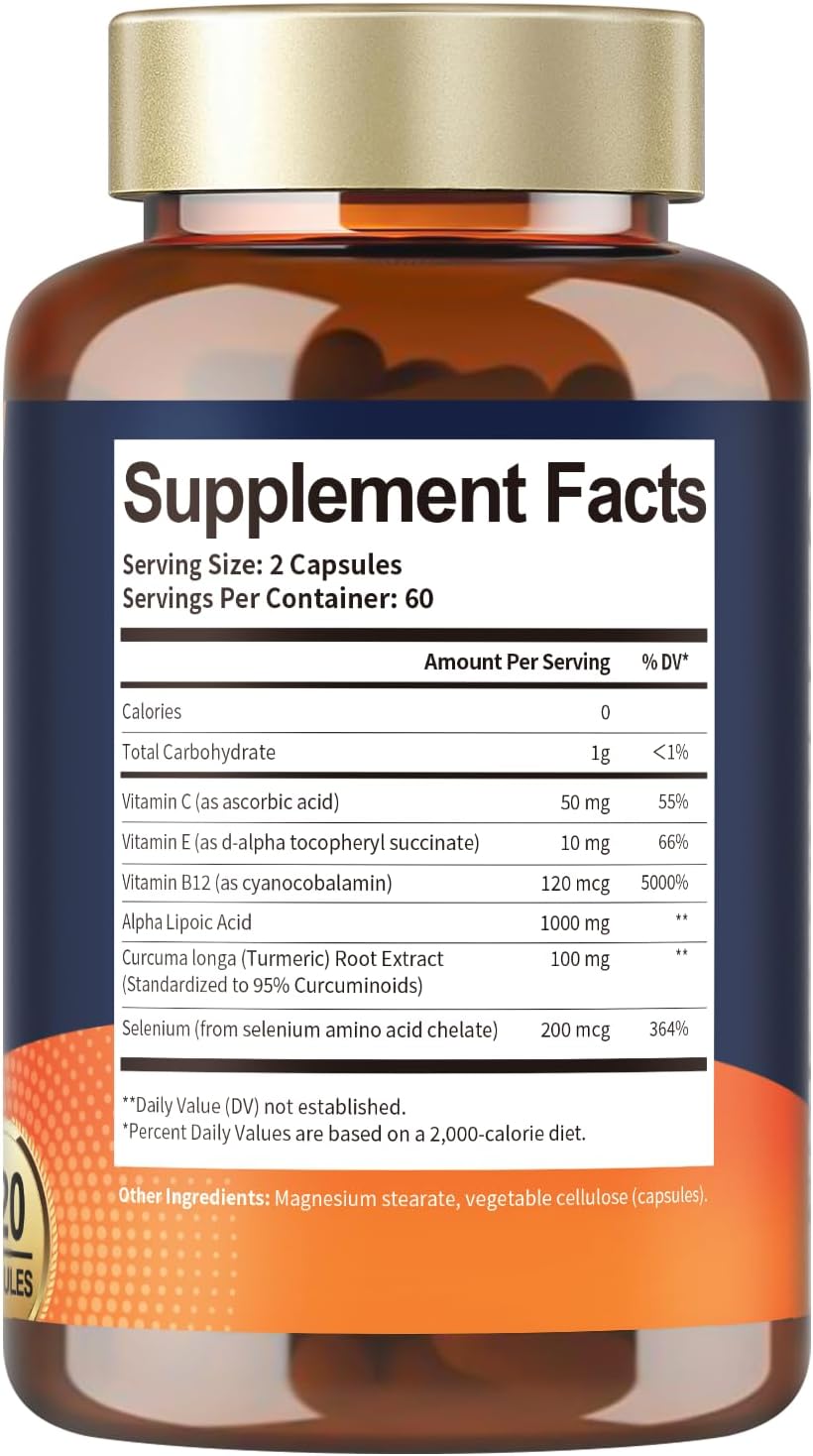 1000mg Alpha Lipoic Acid Supplement Capsules for Neuropathy Support, Liver Detox, Antioxidant, Metabolism Boost, Anti-Aging - Non-GMO, Gluten Free, Vegan - Totaria ALA