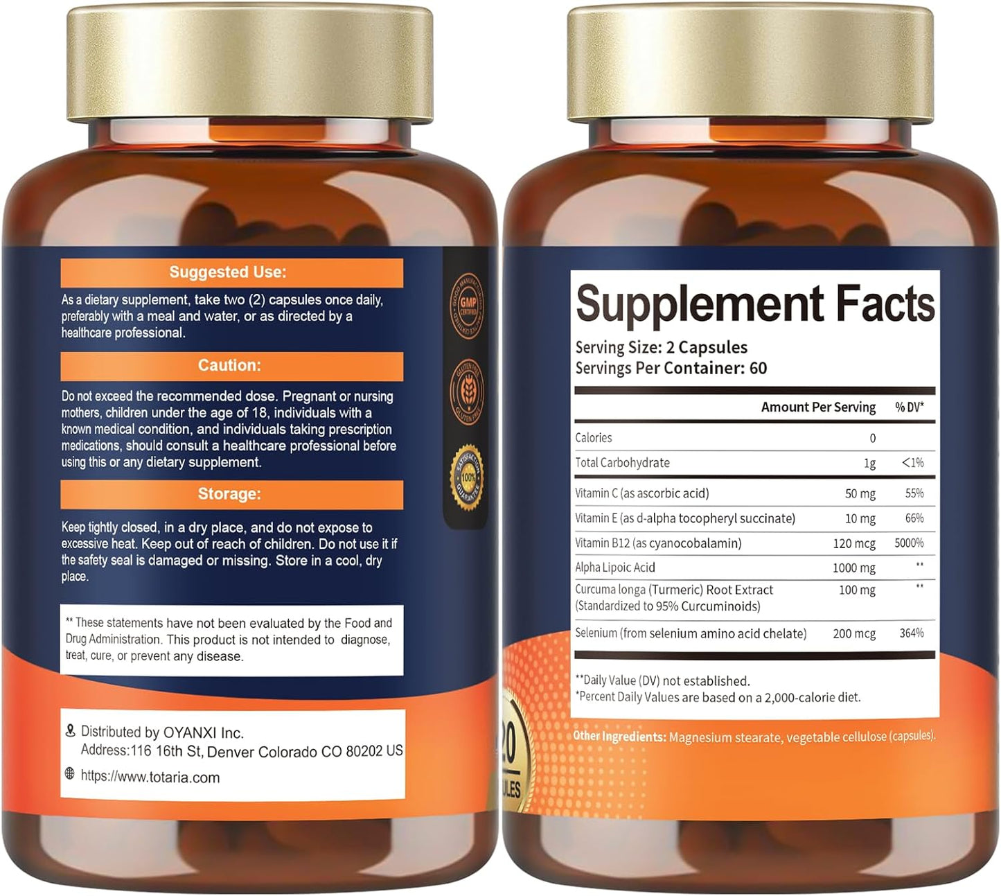 1000mg Alpha Lipoic Acid Supplement Capsules for Neuropathy Support, Liver Detox, Antioxidant, Metabolism Boost, Anti-Aging - Non-GMO, Gluten Free, Vegan - Totaria ALA