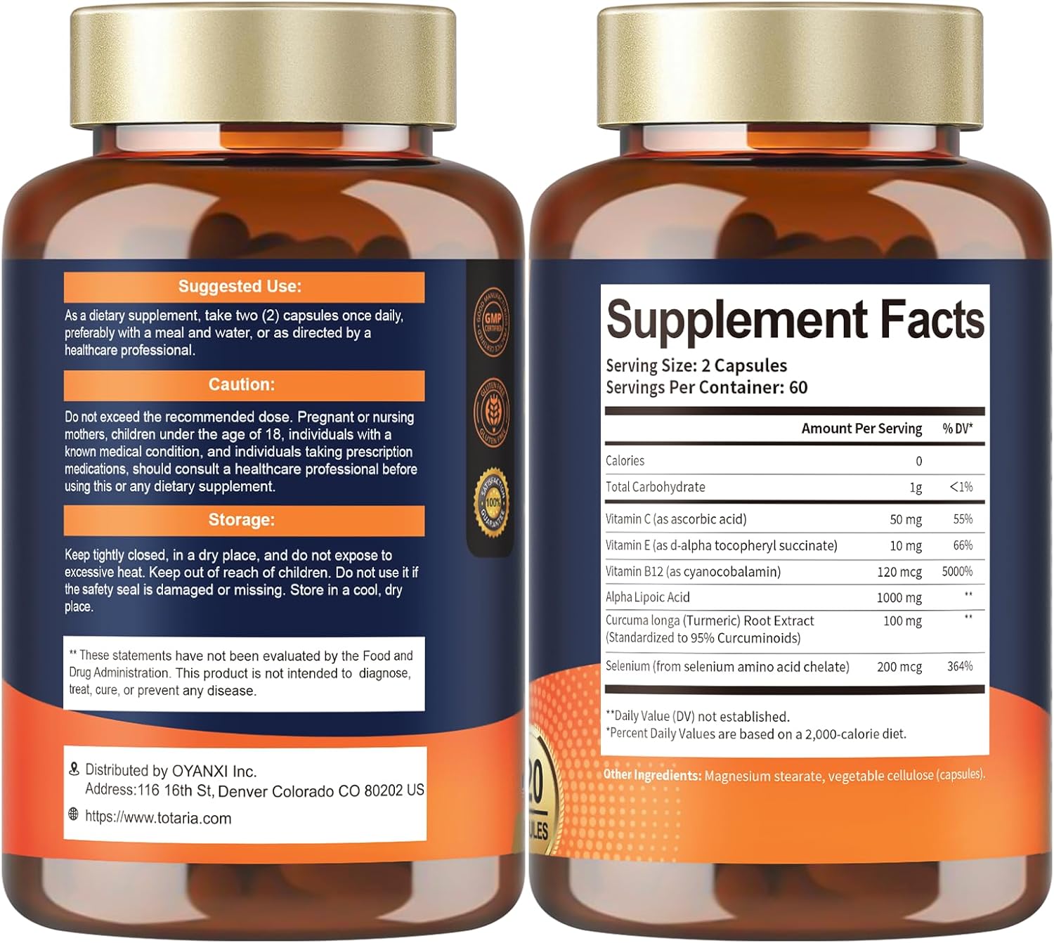 1000mg Alpha Lipoic Acid Supplement Capsules for Neuropathy Support, Liver Detox, Antioxidant, Metabolism Boost, Anti-Aging - Non-GMO, Gluten Free, Vegan - Totaria ALA