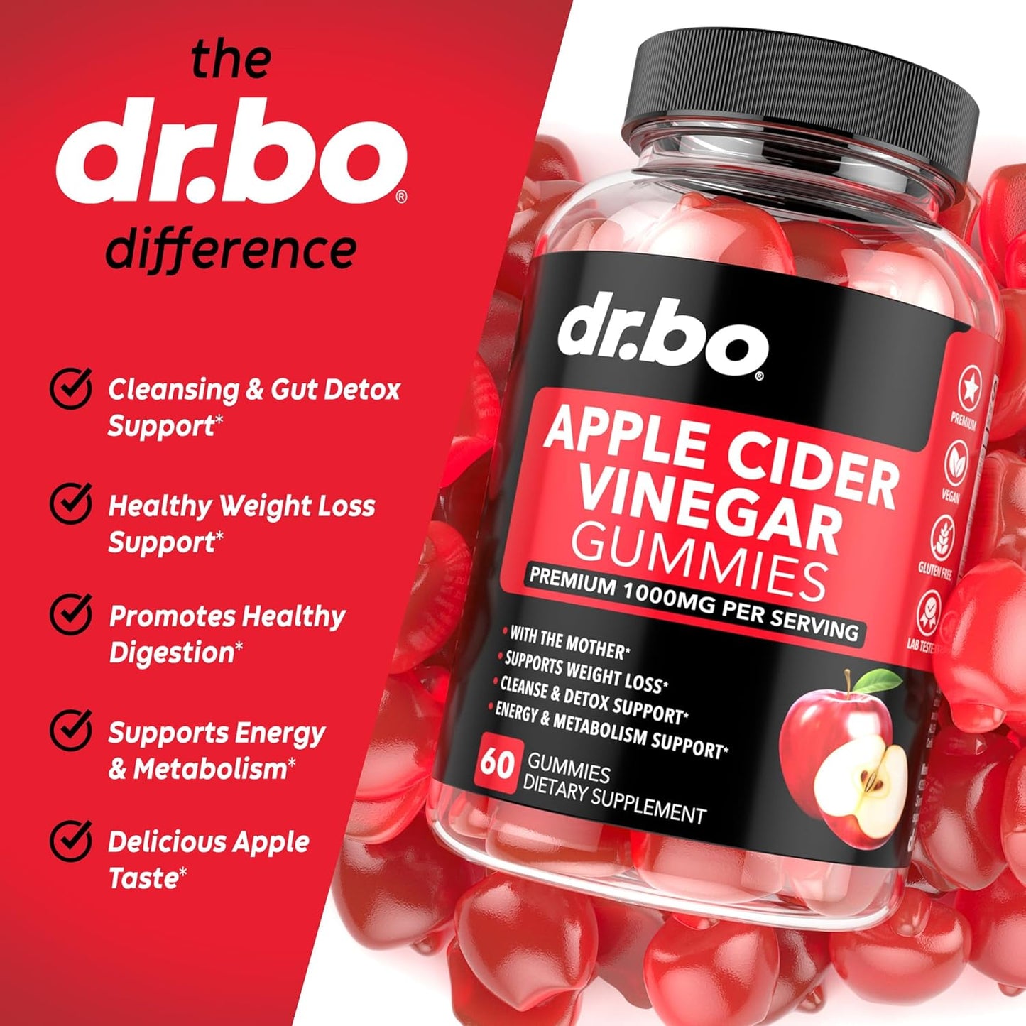 1000MG Apple Cider Vinegar Gummies & Berberine HCL 1200mg Capsules for Digestion & Metabolism