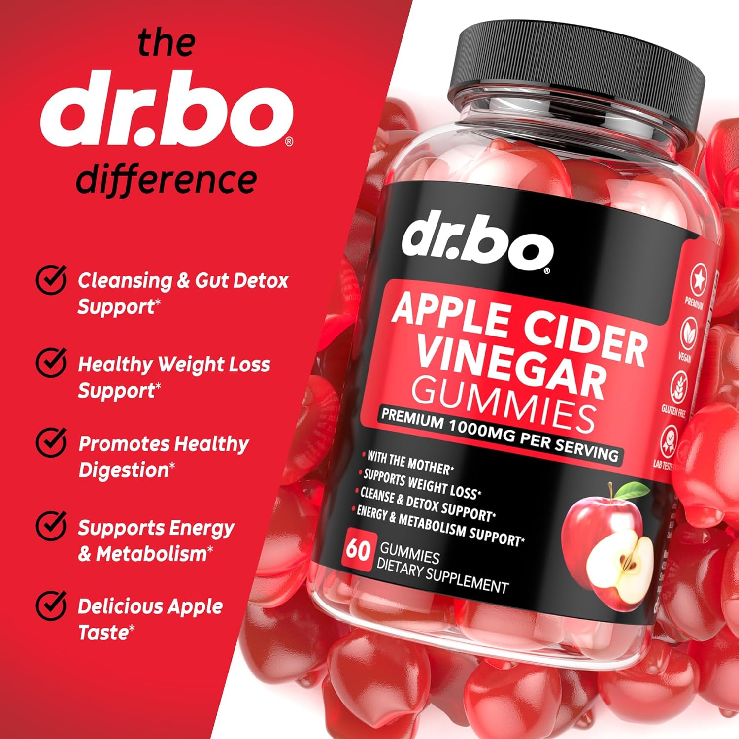 1000MG Apple Cider Vinegar Gummies & Berberine HCL 1200mg Capsules for Digestion & Metabolism