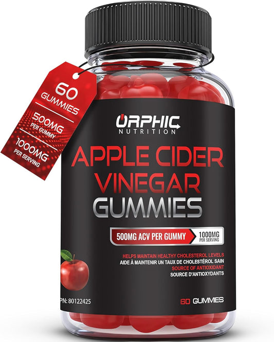 1000mg Apple Cider Vinegar Gummies with Vitamin B12 and Beetroot for Energy, Gut Health, Digestion, Detox, and Cleansing - 60 Gummies