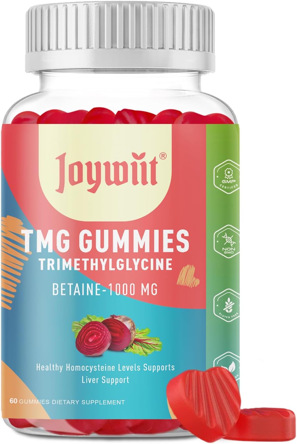 1000mg Betaine Anhydrous Tmg Gummies for Homocysteine Levels, Energy, & Immune Support - Liver Health Supplements, Gluten-Free - 60 Ct