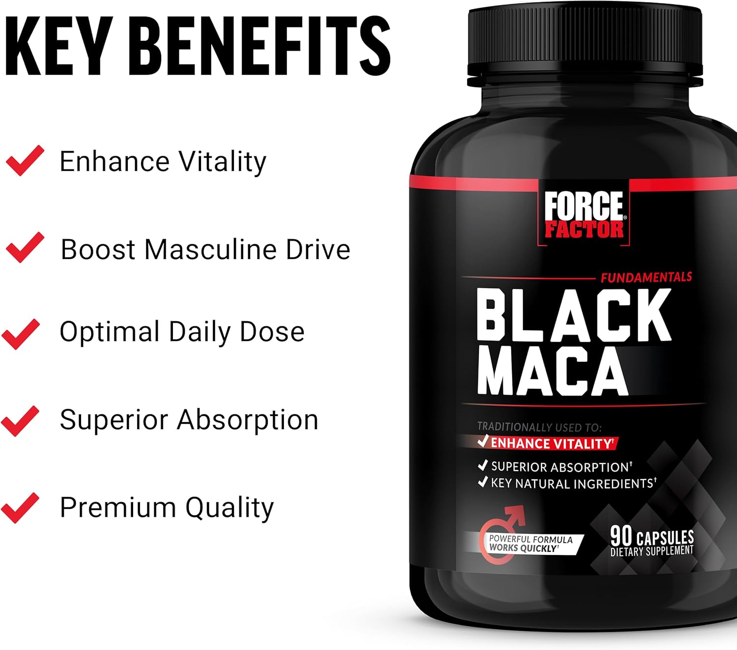 1000mg Black Maca Root Supplement for Men with Black Pepper Extract, 90 Capsules, Natural Maca Negra Extract