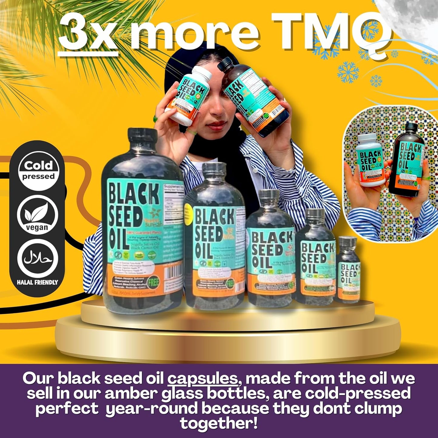 1000mg Black Seed Oil Capsules - Lab Tested Turkish Nigella Sativa with 3X Thymoquinone - USA Made Cold-Pressed Kalonji Oil - Hair, Brain & Immune Support - Non-GMO Sweet Sunnah