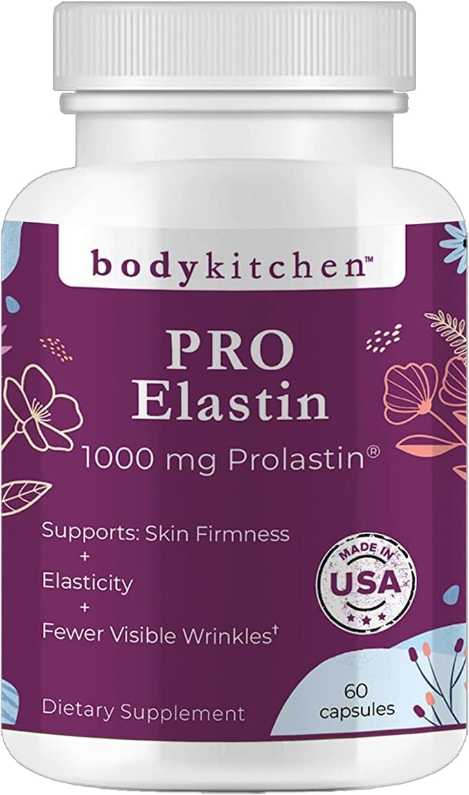 1000mg Body Kitchen Pro-Elastin Supplement for Skin Health, Reduce Aging Signs, Firmer Skin, Fewer Wrinkles - Veggie Caps (1 Pack)
