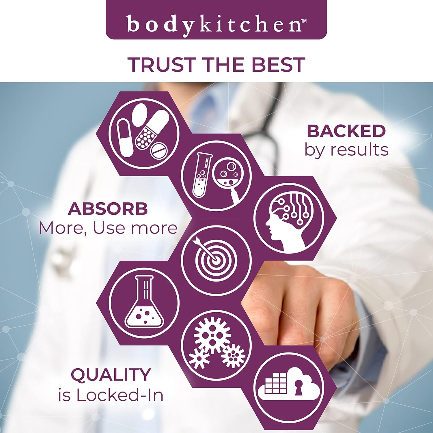 1000mg Body Kitchen Pro-Elastin Supplement for Skin Health, Reduce Aging Signs, Firmer Skin, Fewer Wrinkles - Veggie Caps (1 Pack)