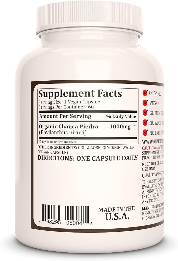 1000mg Chanca Piedra Herbal Dietary Supplement - 60 Vegan Capsules, Non-GMO, Gluten-Free, Dairy-Free, Two Month Supply