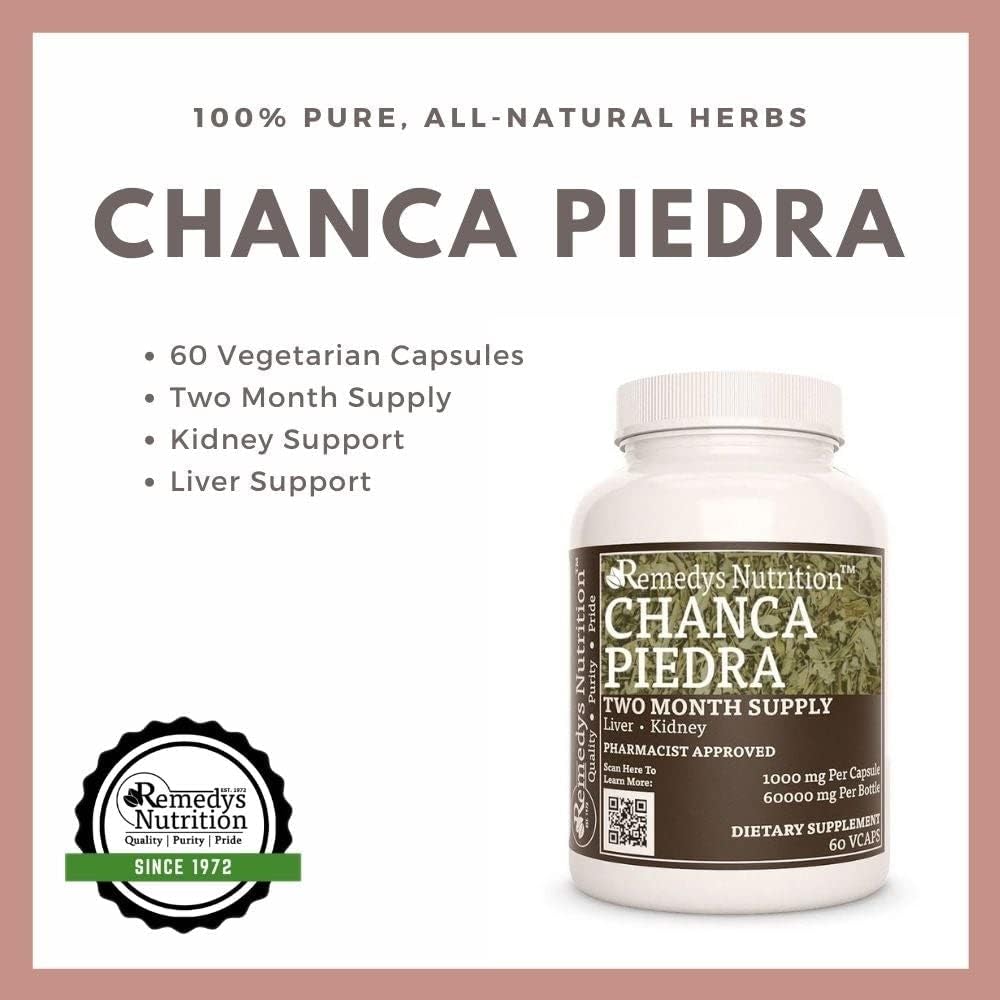 1000mg Chanca Piedra Herbal Dietary Supplement - 60 Vegan Capsules, Non-GMO, Gluten-Free, Dairy-Free, Two Month Supply