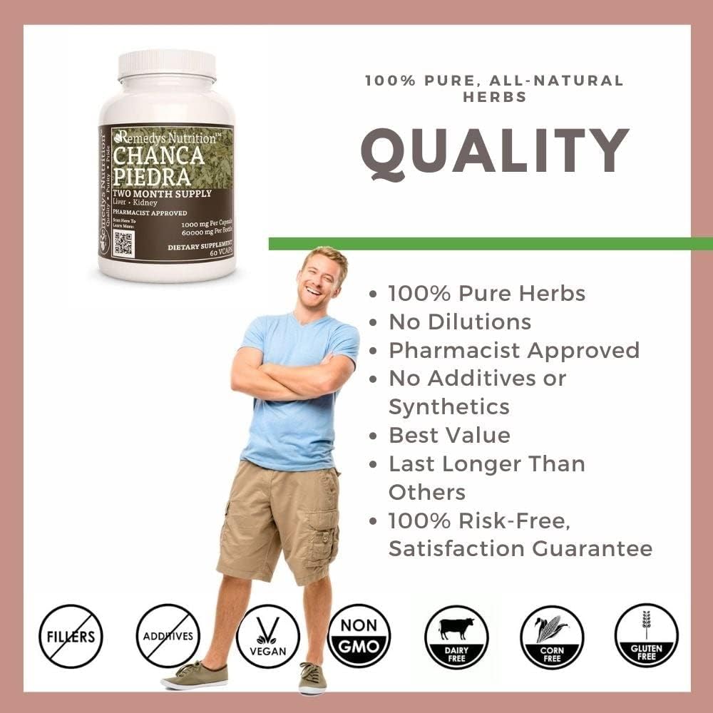 1000mg Chanca Piedra Herbal Dietary Supplement - 60 Vegan Capsules, Non-GMO, Gluten-Free, Dairy-Free, Two Month Supply