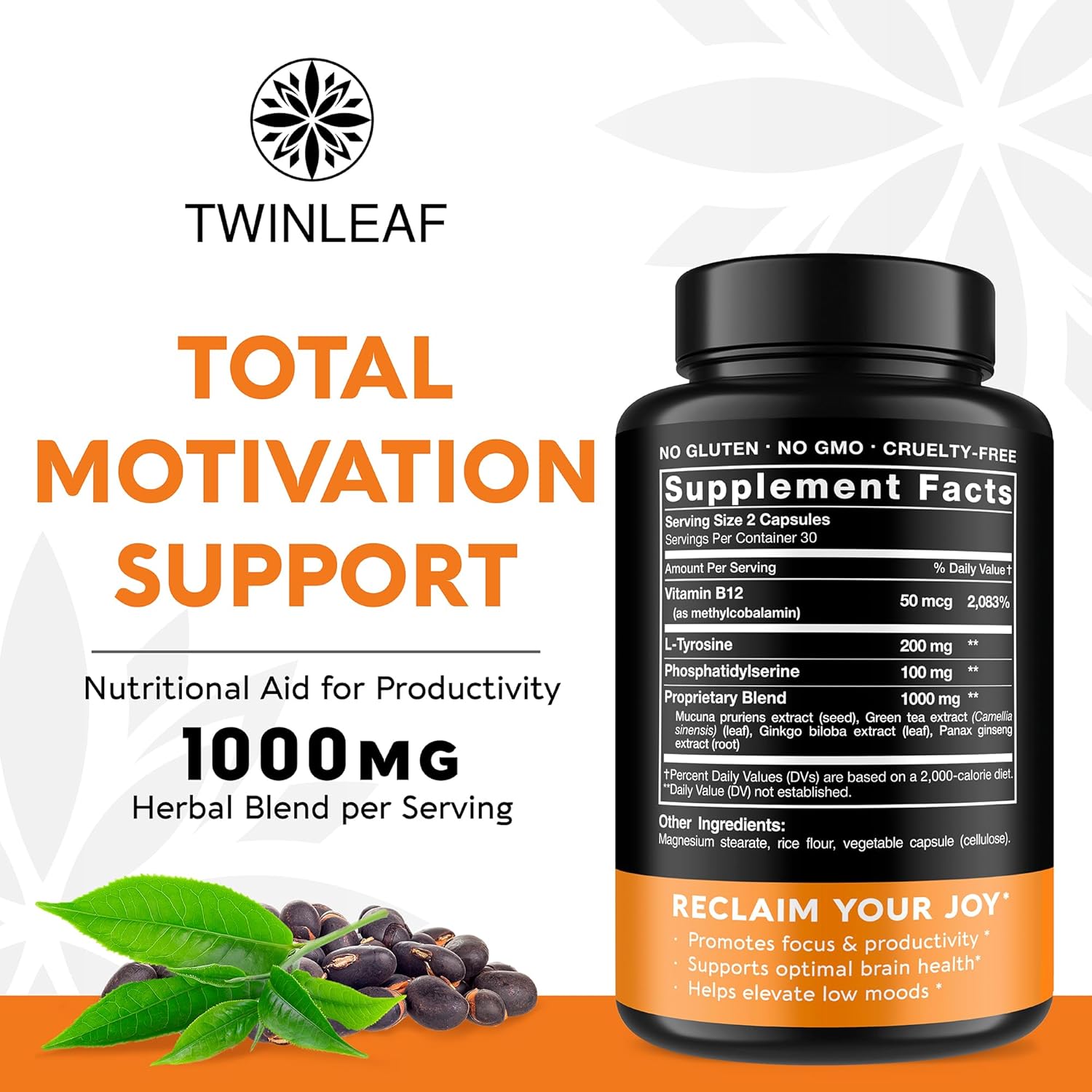 1000mg Dopamine Brain Support Supplement with Vitamin B12 and L-Tyrosine - Enhance Mental Well-Being - Made in USA - 60 Capsules