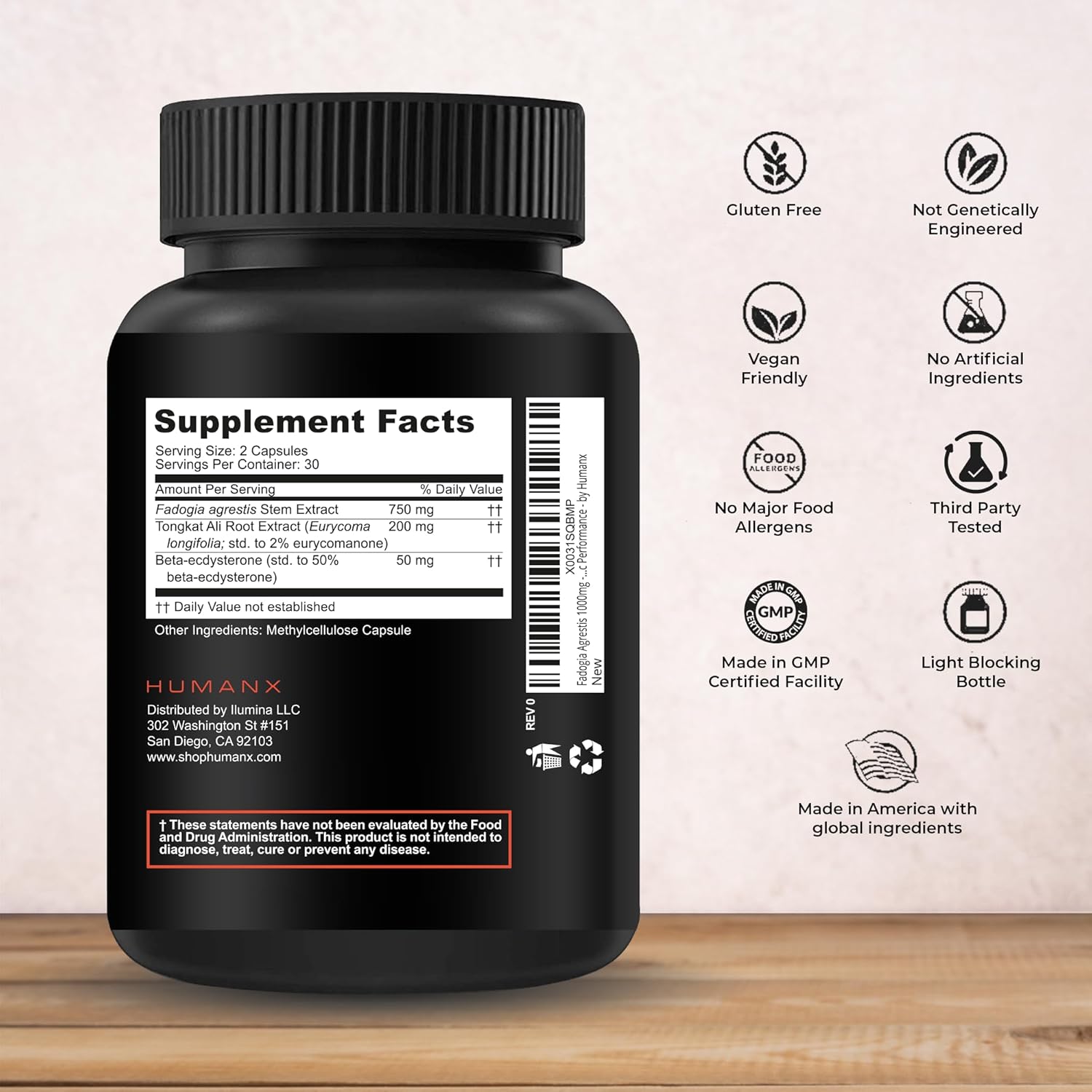 1000mg Fadogia Agrestis, Tongkat Ali & Beta Ecdysterone Supplement - USA Third Party Tested for Athletic Performance & Muscle Mass - Veggie Caps