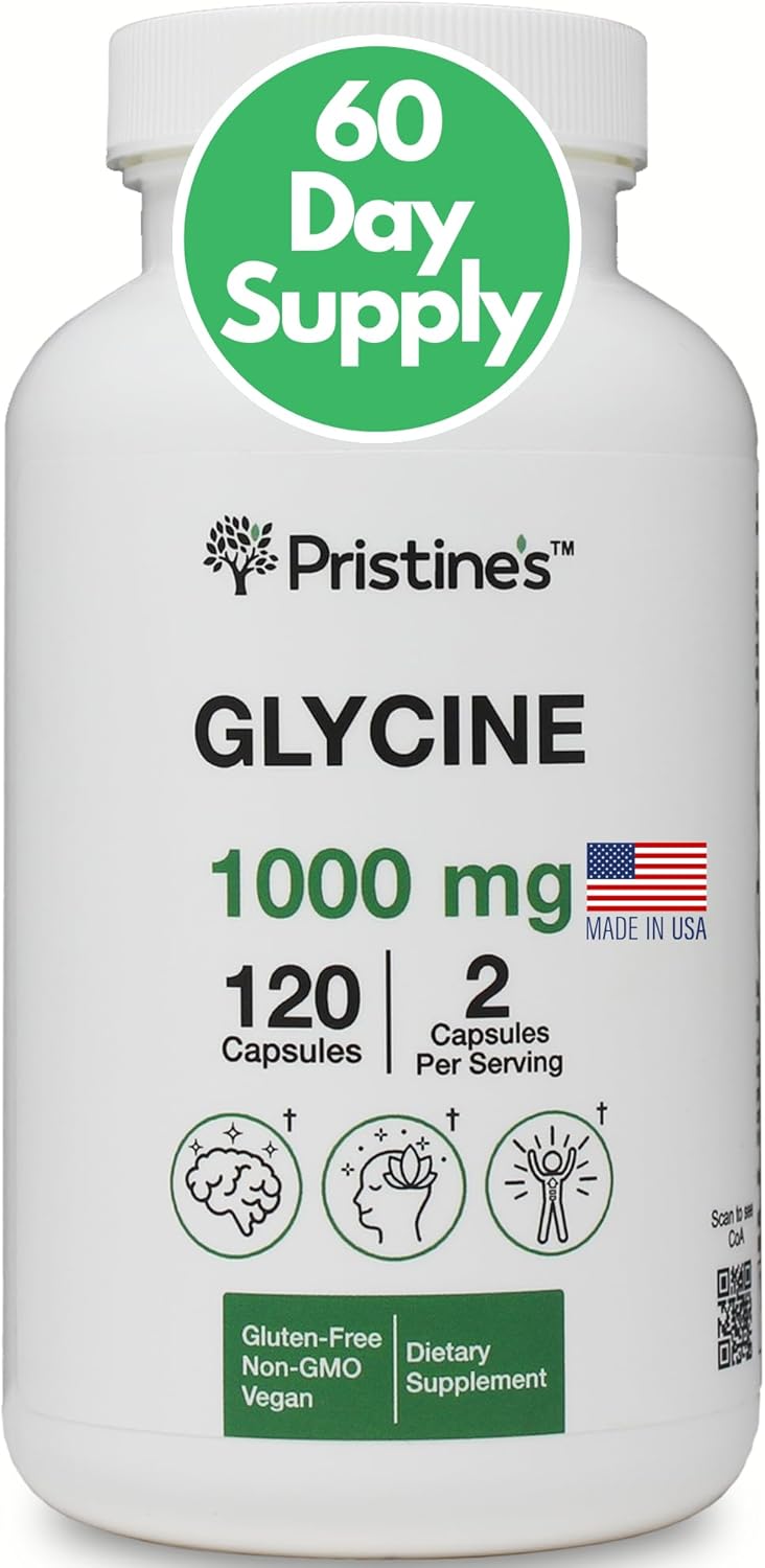1000MG Glycine Amino Acid Capsules for Sleep Support - 60 Day Supply - Muscle Recovery, Collagen & Kidney Health - Vegan & Non GMO
