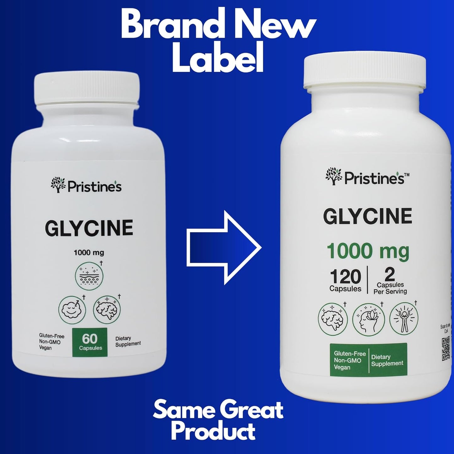 1000MG Glycine Amino Acid Capsules for Sleep Support - 60 Day Supply - Muscle Recovery, Collagen & Kidney Health - Vegan & Non GMO
