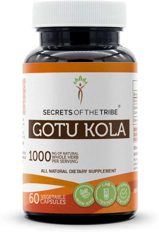 1000mg Gotu Kola Capsules - Premium Centella Asiatica Dried Herb Supplement by Secrets of the Tribe (60 Capsules)