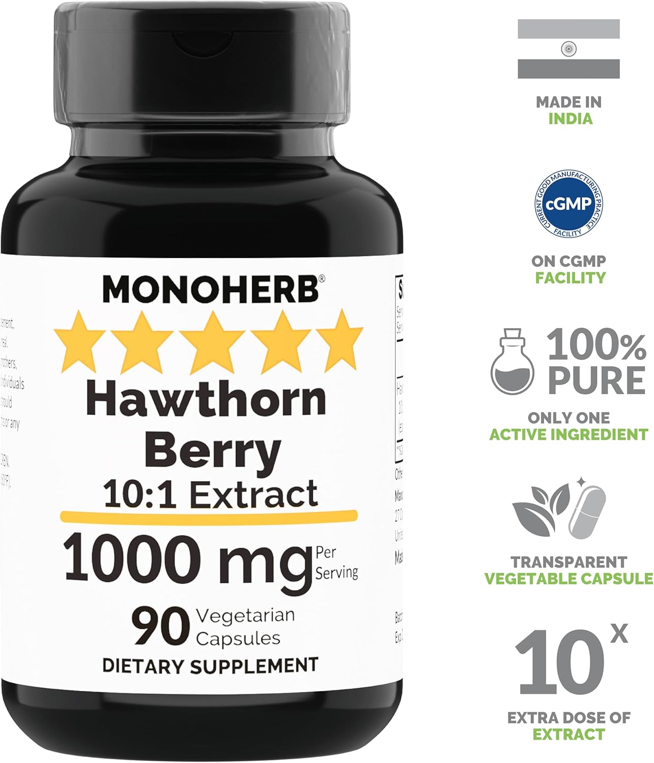 1000mg Hawthorn Berry Extract Capsules - 90 Vegetarian Capsules by MONOHERB