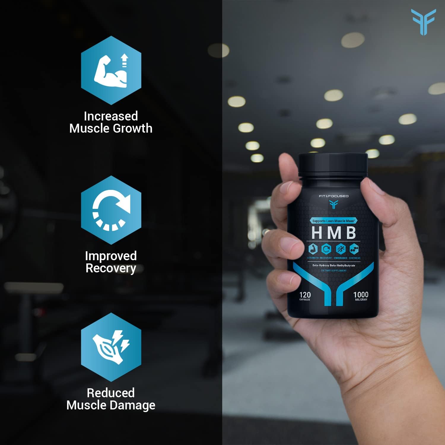1000mg HMB βeta-Hydroxy βeta-Methylbutyrate Supplement for Muscle Recovery - 120 Capsules for Men & Women, Weightlifters & Fitness Enthusiasts