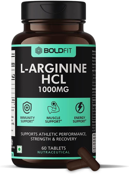 1000mg L-Arginine Supplement for Muscle Growth, Stamina & Energy - Nitric Oxide Booster for Men & Women - 60 Tablets
