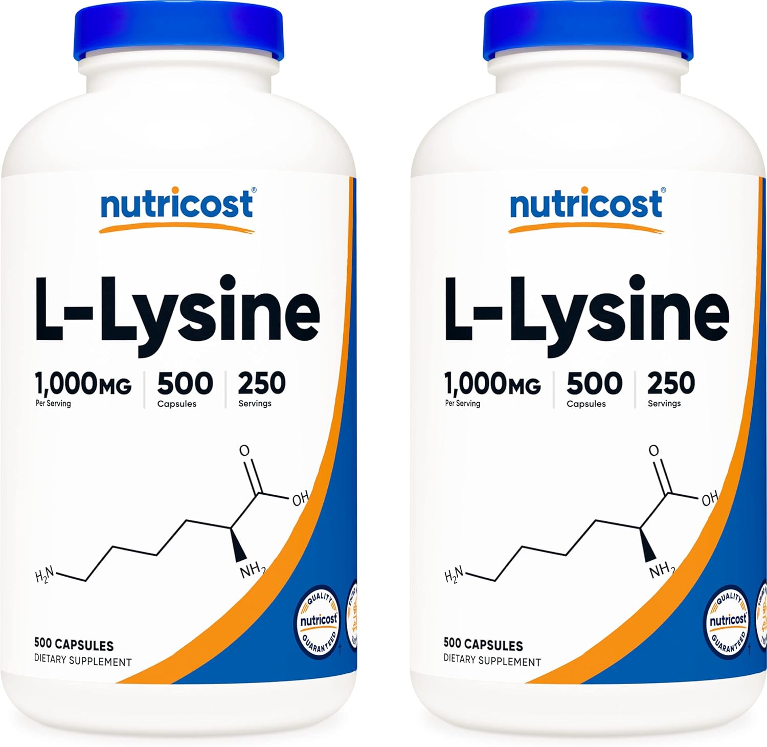 1000mg L-Lysine Capsules - 500 Count (2 Bottles) by Nutricost
