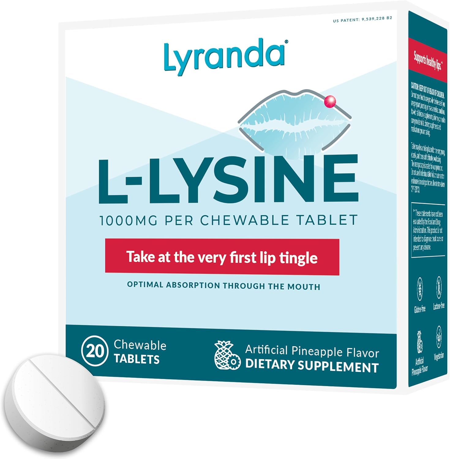 1000mg L-Lysine Chewable Tablets for Cold Sore Treatment - Rapid Absorption and Improved Cleanliness