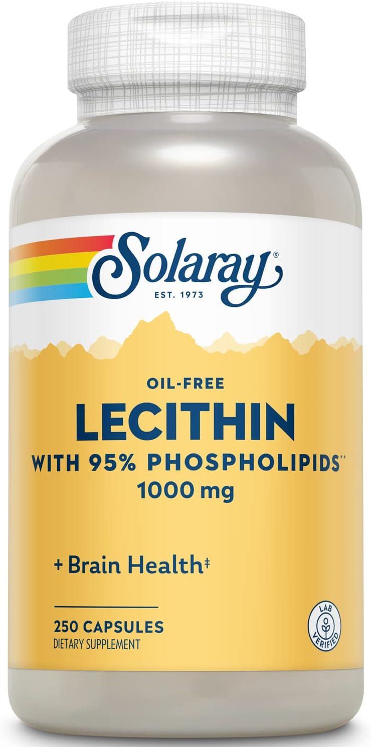 1000mg Lecithin Capsules by SOLARAY - No Oil Formula | 250 Count Bottle