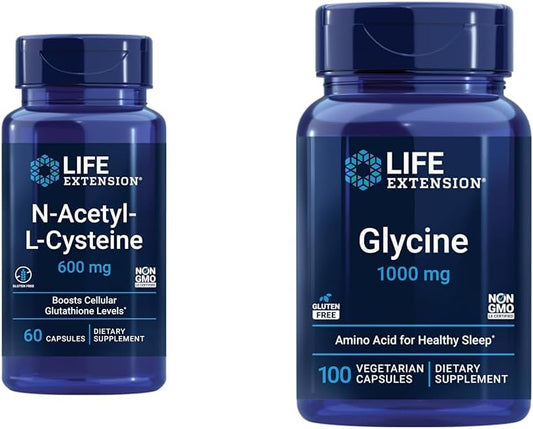 1000mg Life Extension N-Acetyl-L-Cysteine (NAC) & Glycine Capsules - Promotes Relaxation, Healthy Sleep - Vegetarian, Non-GMO, Gluten-Free - 100 Count